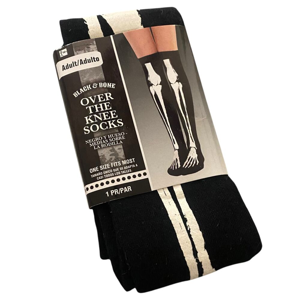 NWT One Size Fits Most Skeleton Black Over The Knee Socks Halloween Costume
